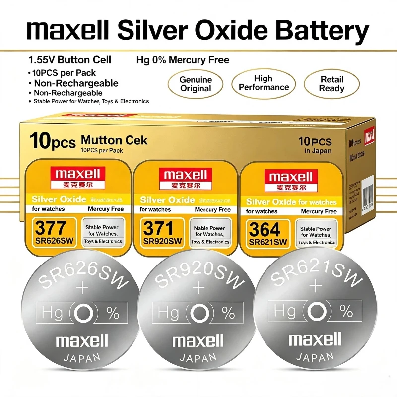 10PCS Maxell Silver Oxide Button Cell Coin Batteries SR626SW SR621SW SR920SW SR616SW for Watches Toys Small Electronic Devices