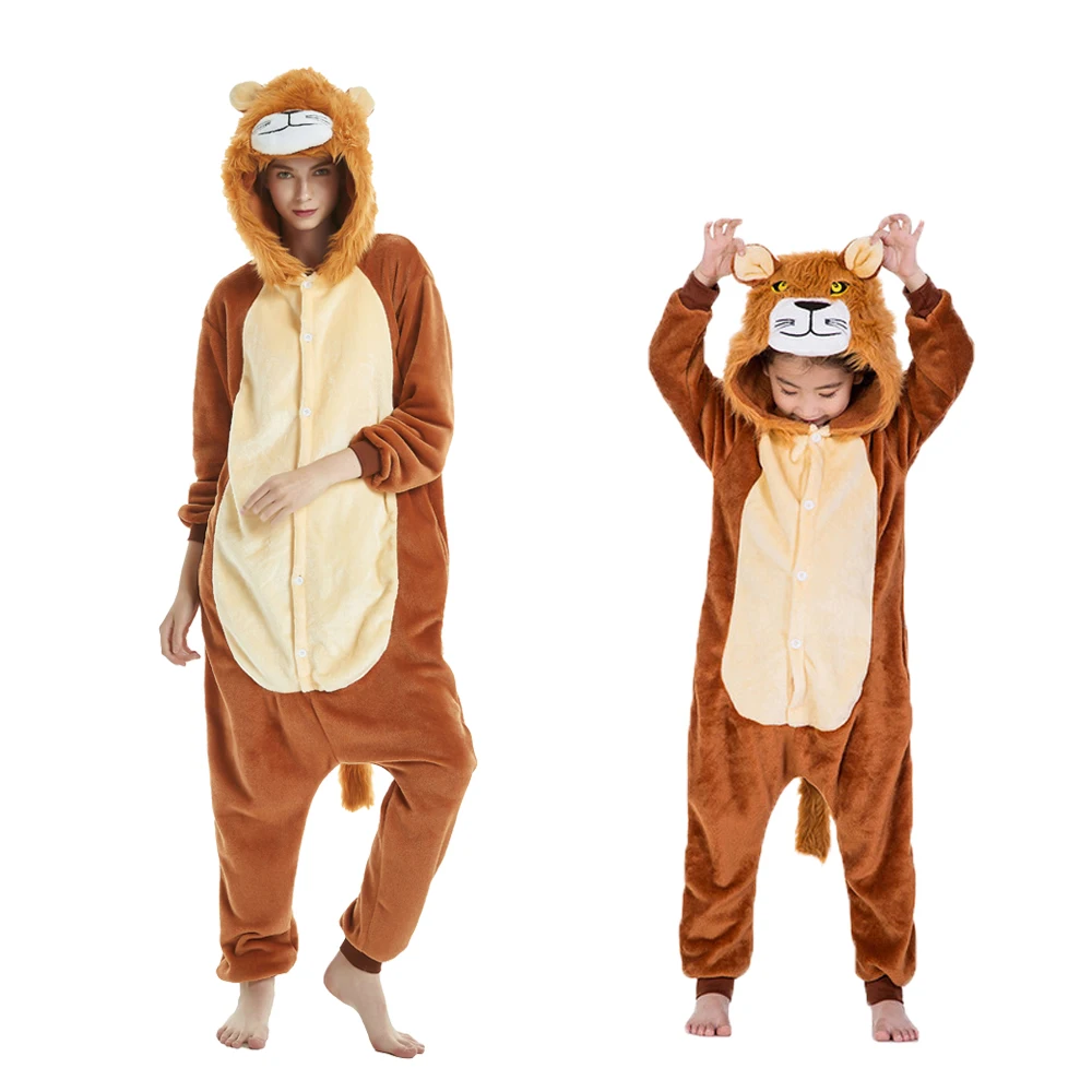 Animal Pajamas for Women and Children Winter Pijamas Adult Dinosaur Lion Unicorn Panda Kigurumi Pyjamas Sleepwear Kids Sleepwear