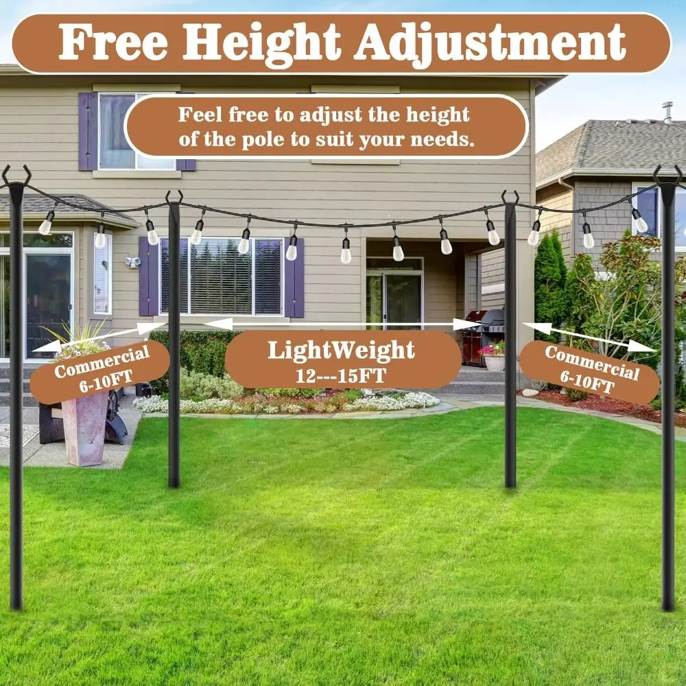 2pcs Heavy Duty String Light Poles Metal Construction Fence Brackets Adjustable Light Pole Stand Durable Adjustable Height