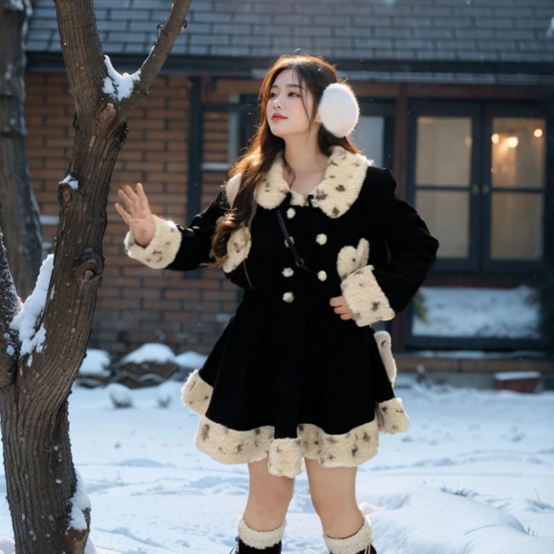 

MiiiiX Sweet Furry Suit Loose Plush Splicing Jacket Coat Slim A-line Short Strap Dress Fashion 2024 Winter Women's Two Piece Set