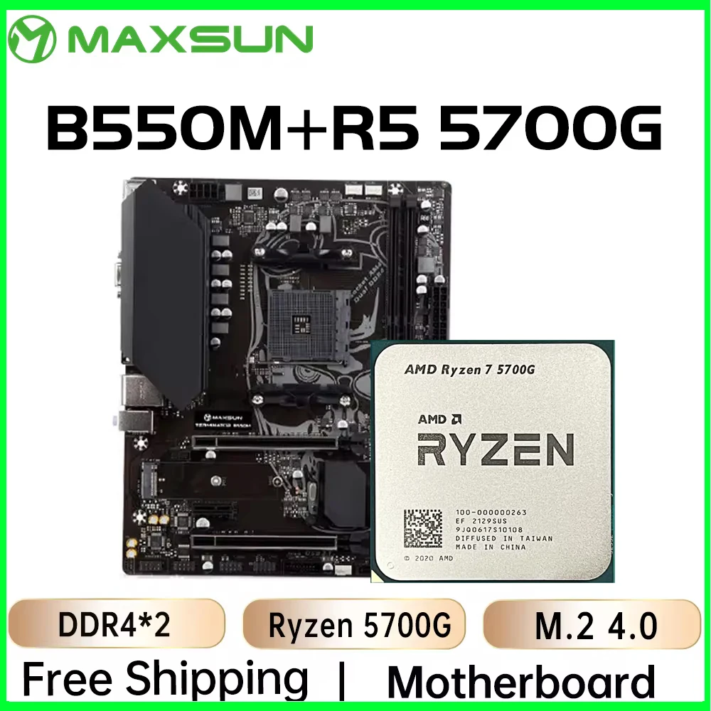 MAXSUN AMD B550M with Ryzen 7 5700G CPU Motherboard Kit 3.5GHz 8 Core 16 Thread Desktop Computer Gaming Mainboard Set Full New