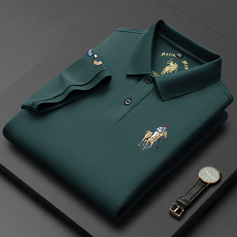 2023 Summer 100% Cotton Polo Shirt Men\'s Short Sleeve T-shirt Premium Brand Logo Embroidery Fashion Business Casual Paul Shirt