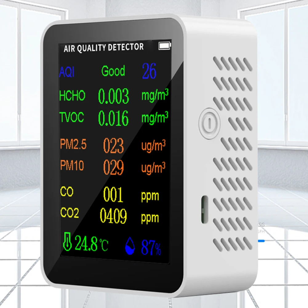 

９in 1 Formaldehyde Detector LCD Large Screen Display Digital AQI M2.5 PM10 HCHO TVOC CO CO2 Meter Multifunctional for Household