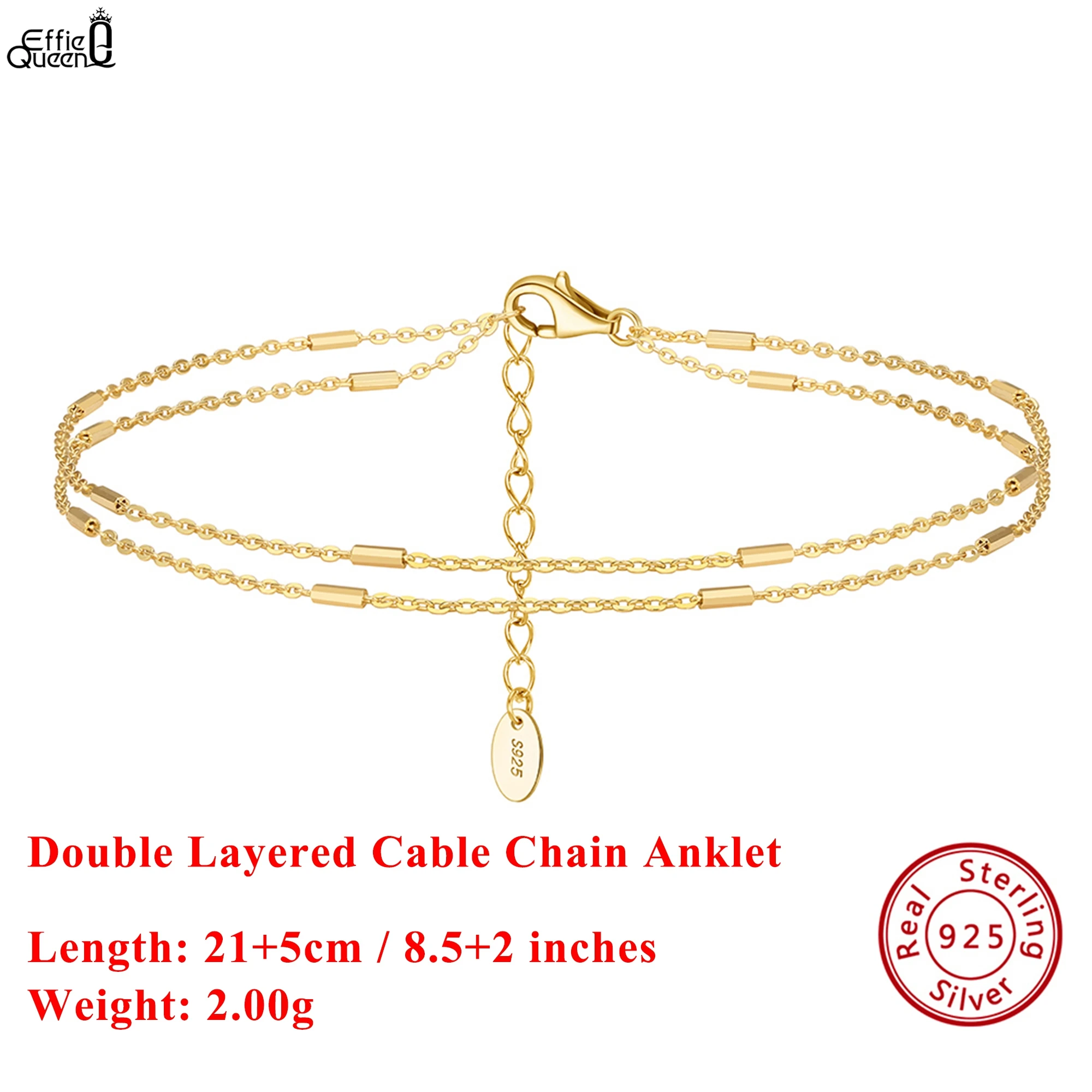 

Effie Queen 14-каратное золото с двойным тросом, цепочка на ножной браслет, горизонтальный декор, стерлинговое серебро 925 пробы для женщин, ножные браслеты, ювелирные изделия, подарок SA35