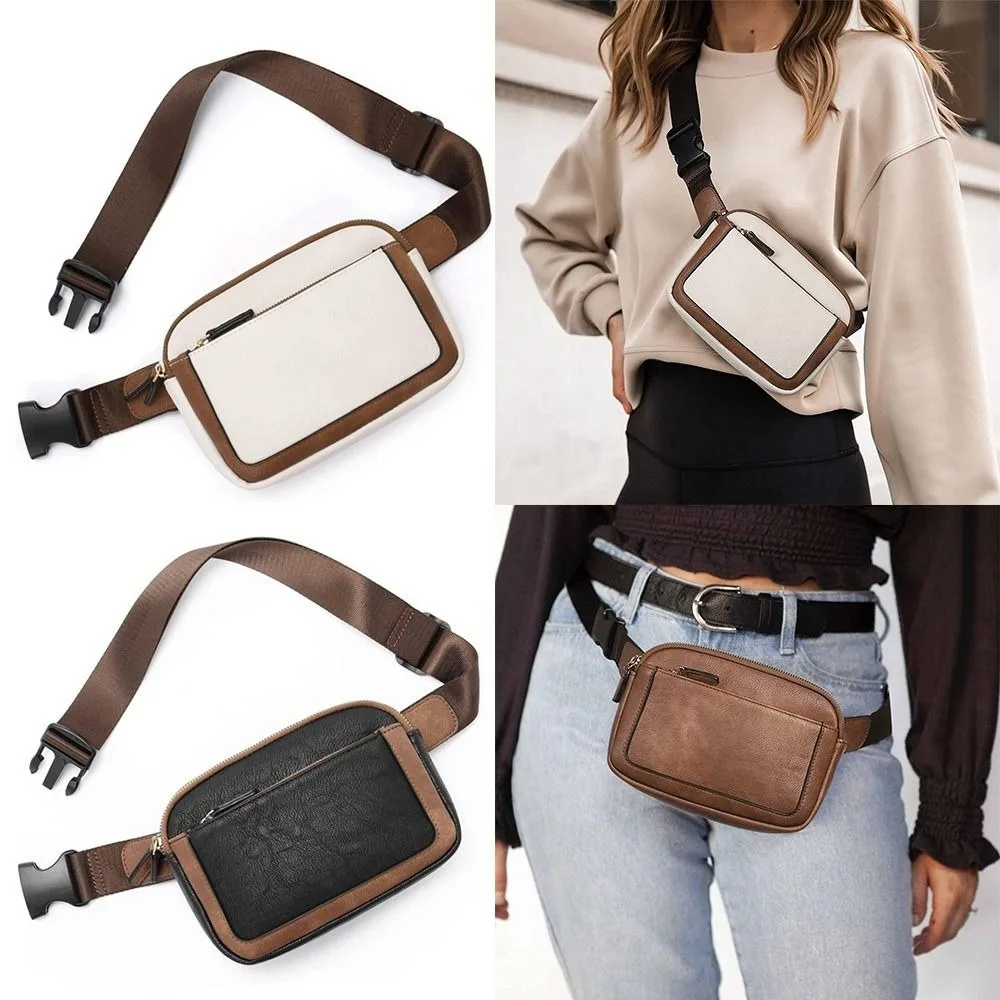 Leather Fanny Packs for Women Ladies PU Leather Belt Bag Mini Crossbody Waist Bag with Adjustable Strap Small Vacation Travel