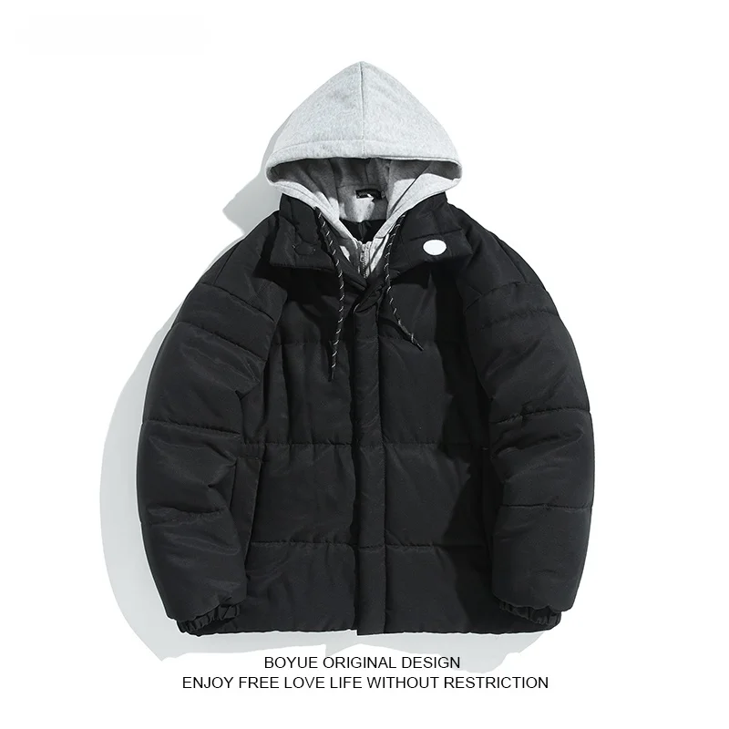 

Boyue Men's Thiened Cotton Jaet Winter Warm Hat Bread Sle Oversize Blue Casual Cleanfit Printed Loose Fit Youth Faion