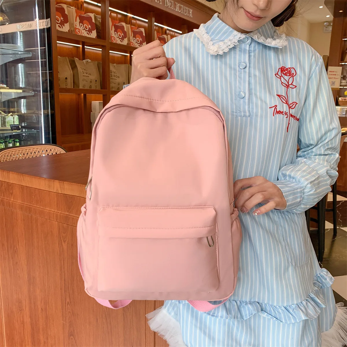Casual Large Capacity Backpack INS Style Fashion Girls Solid Color Candy Simple College Student