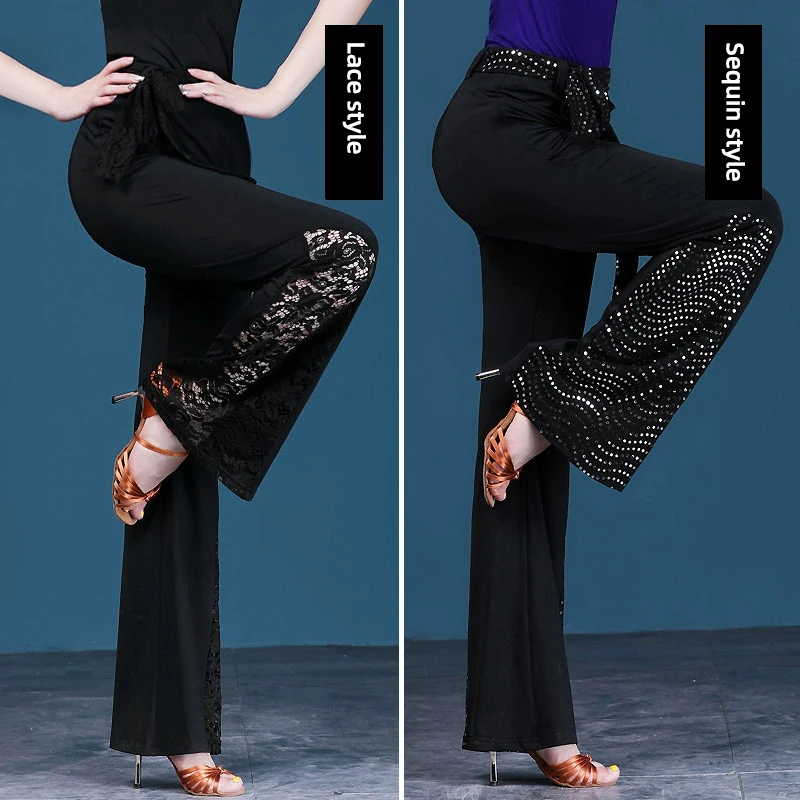 Slim Fit Woman Dance Costume Hollow Line Dance Pants Lace Sexy Spring and Summer New Styles Splicing Latin Suit Women Top Bottom
