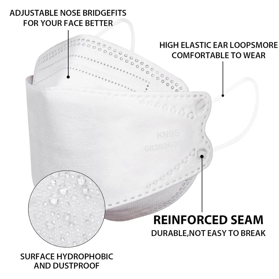GTT 50-200 ชิ้นหน้ากากสํารอง KN95 ปลารูป 3D หน้ากากอิสระ Packag 4 ชั้นกรองฝุ่นหน้ากากป้องกันสีดําสีขาว