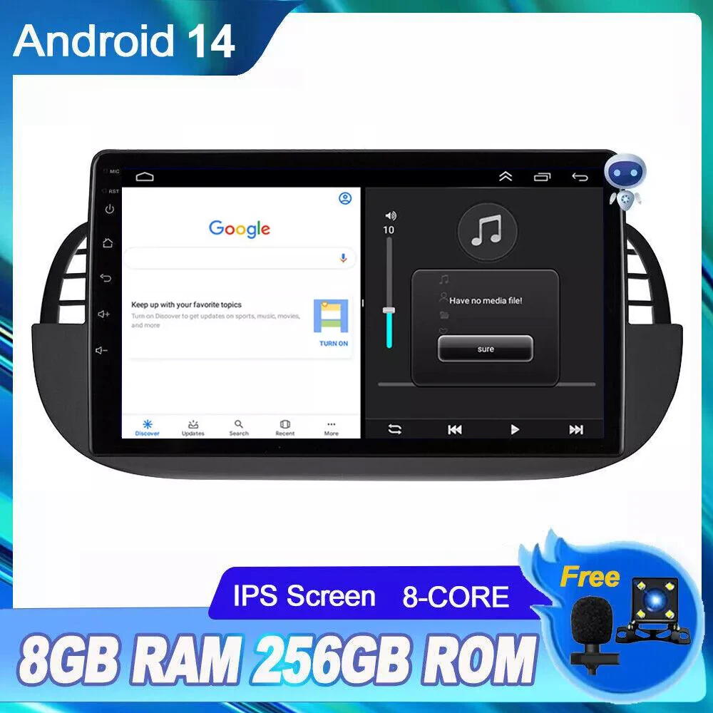 

9-дюймовый Android 14 Auto Carplay автомобильный радиоприемник мультимедийный видеоплеер стерео для Fiat 500 2007-2015 4G встроенный FM BT GPS Wi-Fi DSP