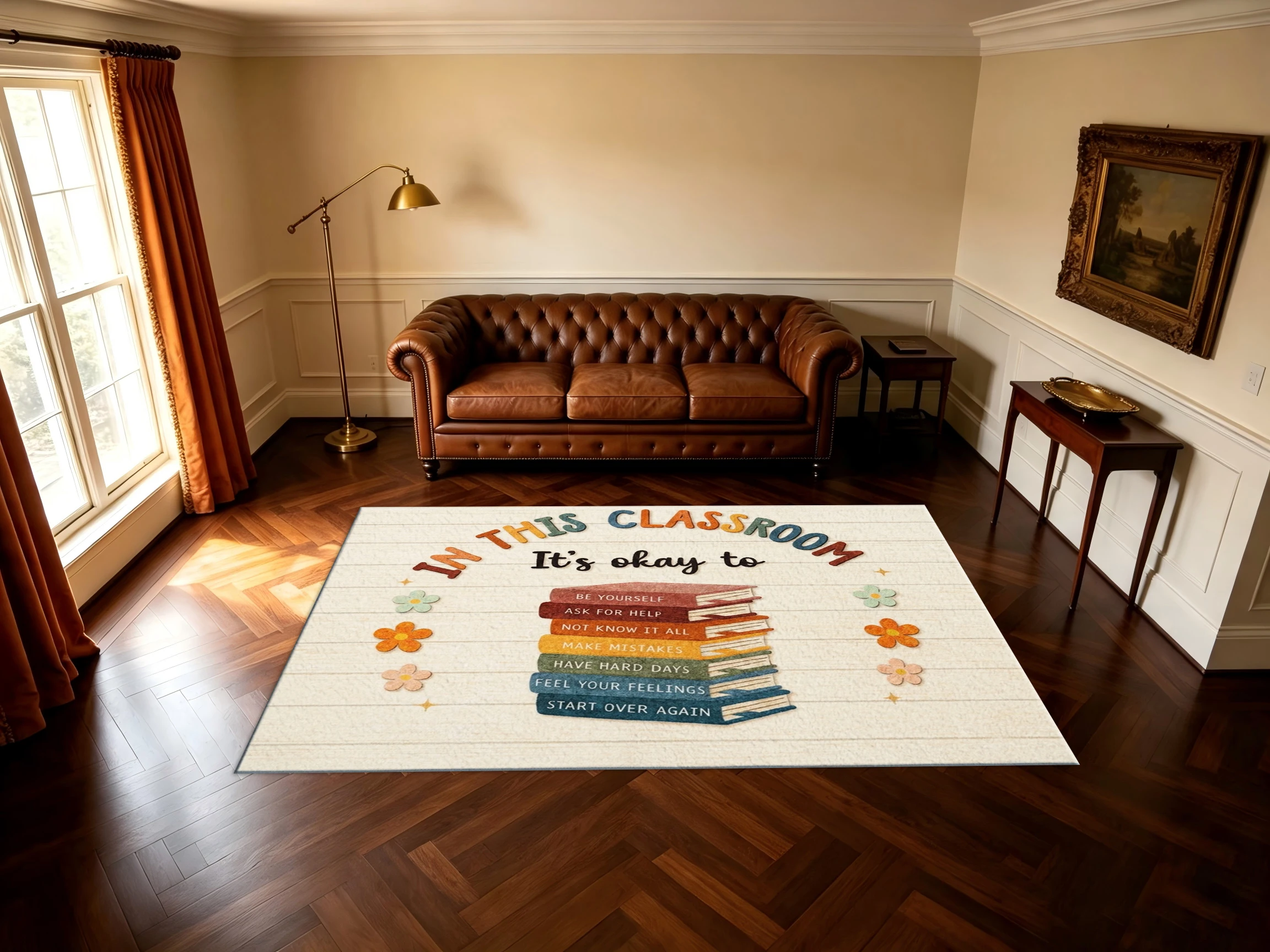Inspirational Classroom Theme Area Rug Soft Non‑Slip Educational Floor Mat for Kids Room Study Room Home Decor