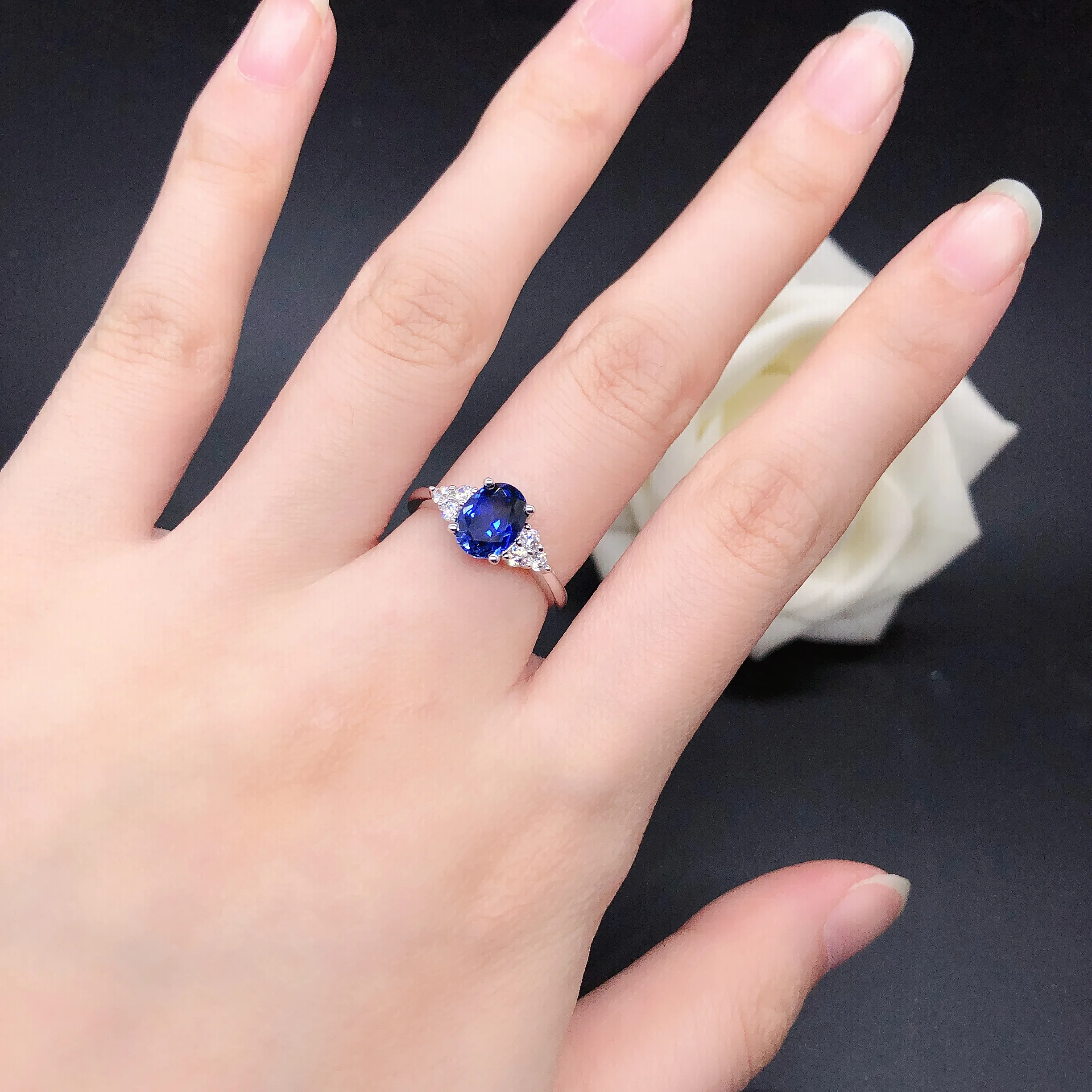 14K Ring 1.5Ct Lab Grown Sapphire Oval Cut Blue Diamond Wedding Ring Fine Jewelry R171