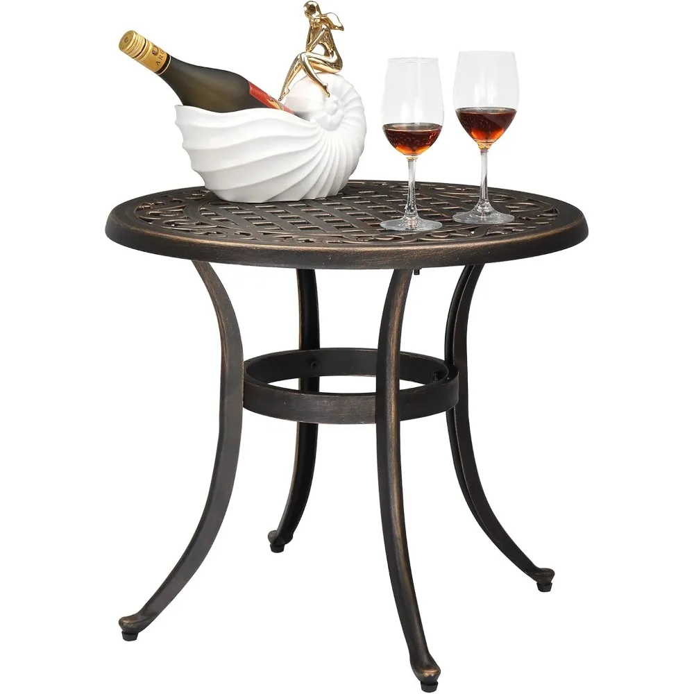 

24” Cast Aluminum Outdoor Side Table, All Weather Round Patio Coffee Table Porch Table Outdoor Bistro Table Outdoor End Table