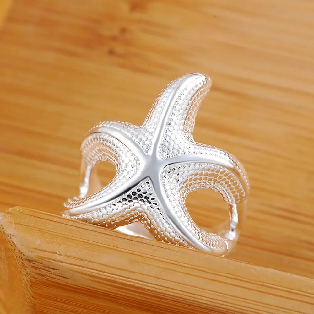 

Hot Kpop 925 Sterling Silver Fine Big Starfish Rings For Women Fashion Party Wedding Luxury Charms Jewelry Christmas Gifts