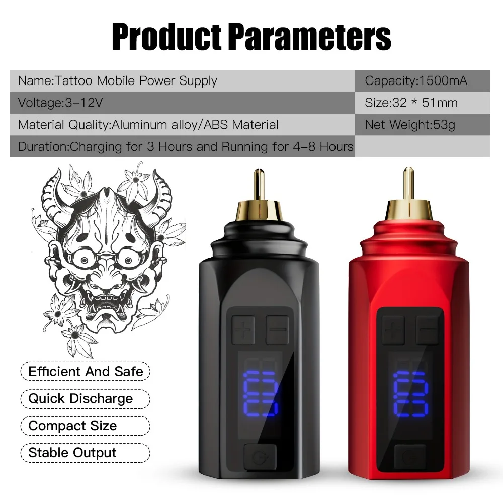 

Новый внешний беспроводной блок питания для татуировки с интерфейсом RCA, Мобильный блок питания для тату-машинки, профессиональный аккумулятор 1500 мАч