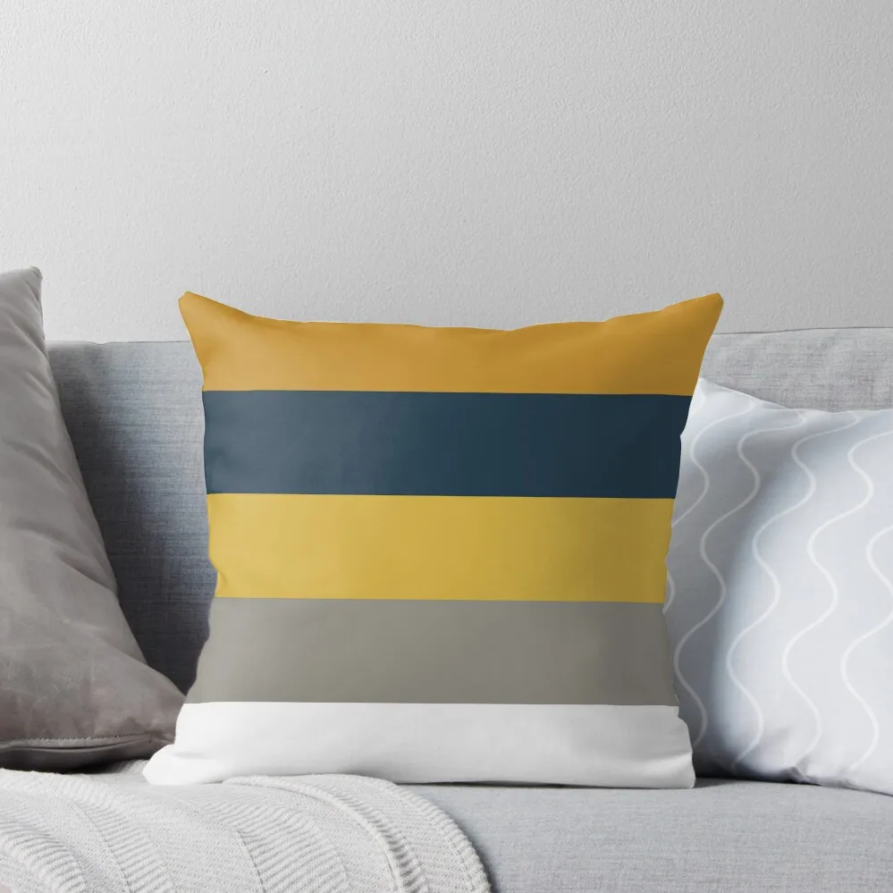 Broad Stripes Pattern in Light and Dark Mustard Yellow, Grey, White, and Navy Blue Throw Pillow luxury sofa pillows pillow