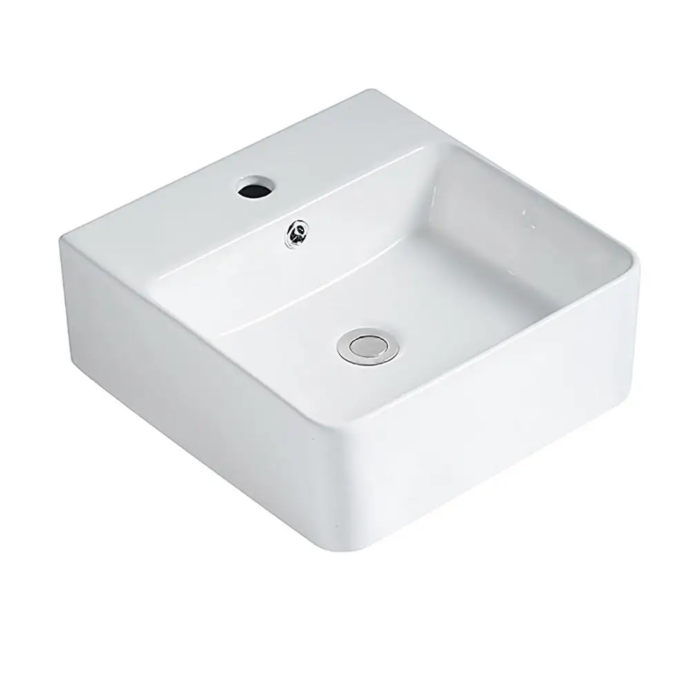 Lavabo rectangular de cerámica para baño, color blanco, encima del mostrador, diseño moderno