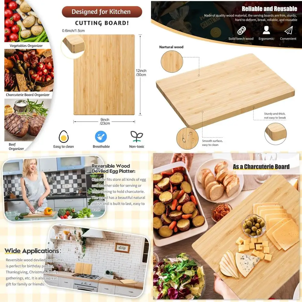 

Set of 12 Bamboo Cutting Boards - Thick, Unfinished Wood for Crafting, Serving, DIY Gifts (Rectangle)