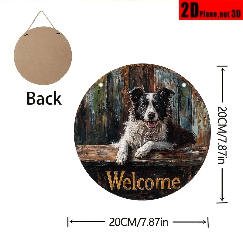 2D Flat, 2D Flat 1pc, round wood signs, Rustic Border Collie Welcome Creative Farmhouse, Seasonal Wall Decor Multipurpose for Ho