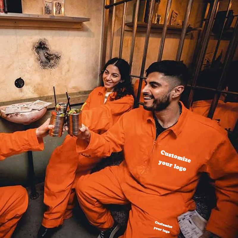 DIY Customize Your Logo Women's Men's Halloween Prisoner Clothing Long Sleeve Work Clothes jumpsuit Prison Prisoner Clothing