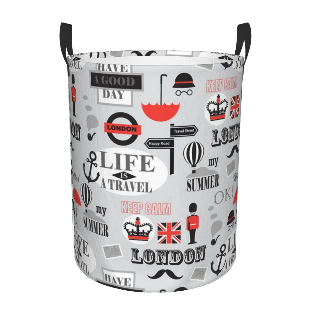 British London Newspaper Texture Laundry Basket Foldable UK United Kingdom Symbol Clothes Hamper for Nursery Toys Storage Bag