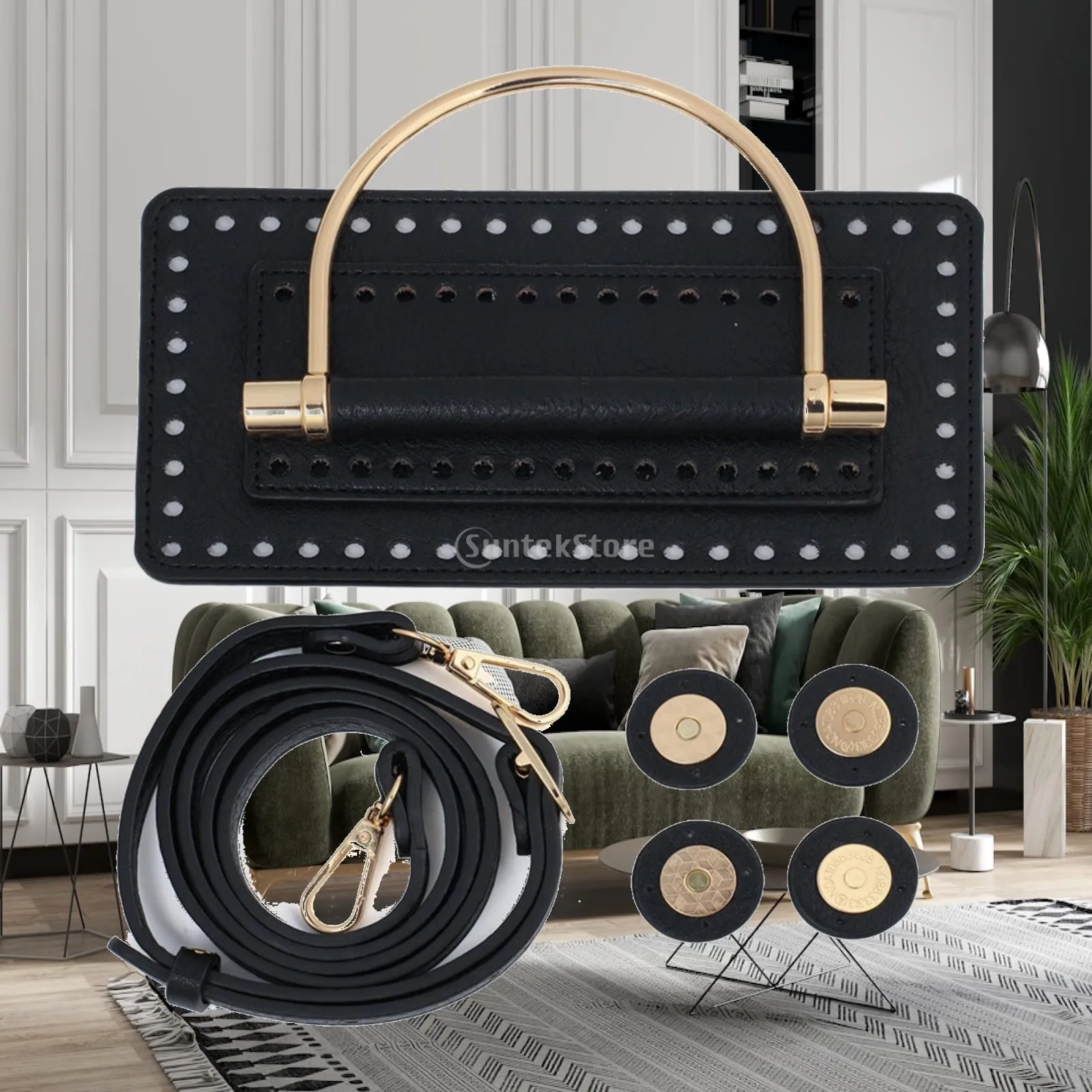 DIY PU Leather Handbag Kit with Detachable Shoulder Strap and Handle Panel for Personalized Fashion Bags