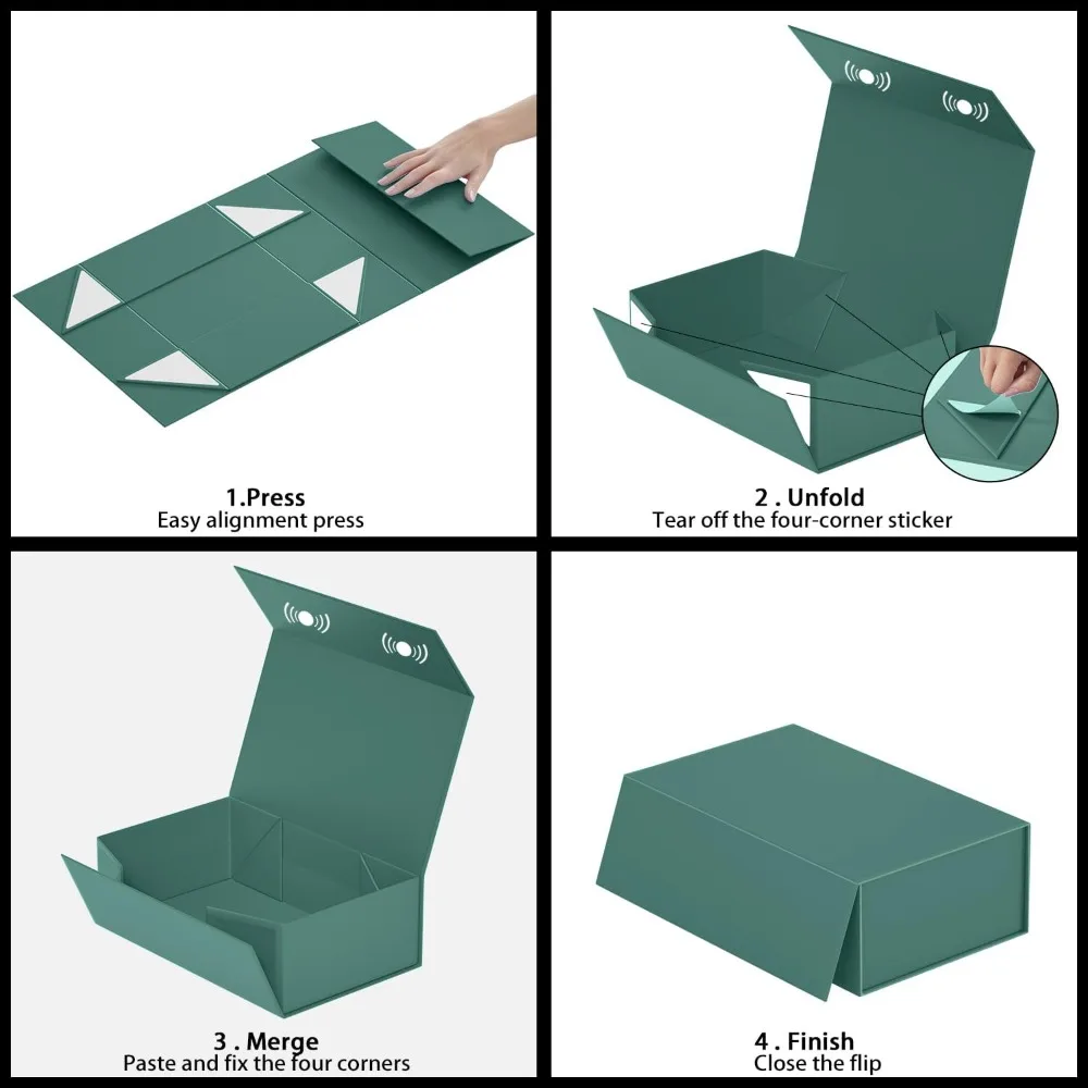 Green Gift Box with Magnetic Closure Collapsible Rectangle Present Box for Bridesmaid Proposal Wedding Christmas Halloween Birthday Gift Packaging 9.5x6x3 Inches - view 6