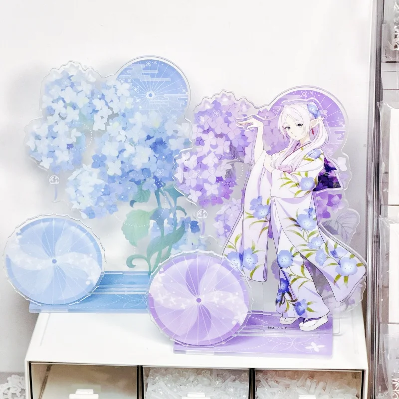 Hydrangea Sequence Acrylic Scene Background Stand, Floral Character Figure Display Ornament, for Anime Kpop Merch Shooting Decor