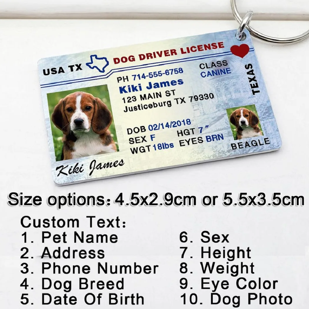 Dog Driver License Tag,Personalized Dog Tag,Pet ID Tag,Custom Dog Identfication Tag Dog Accessories Gift for Dog Lovers