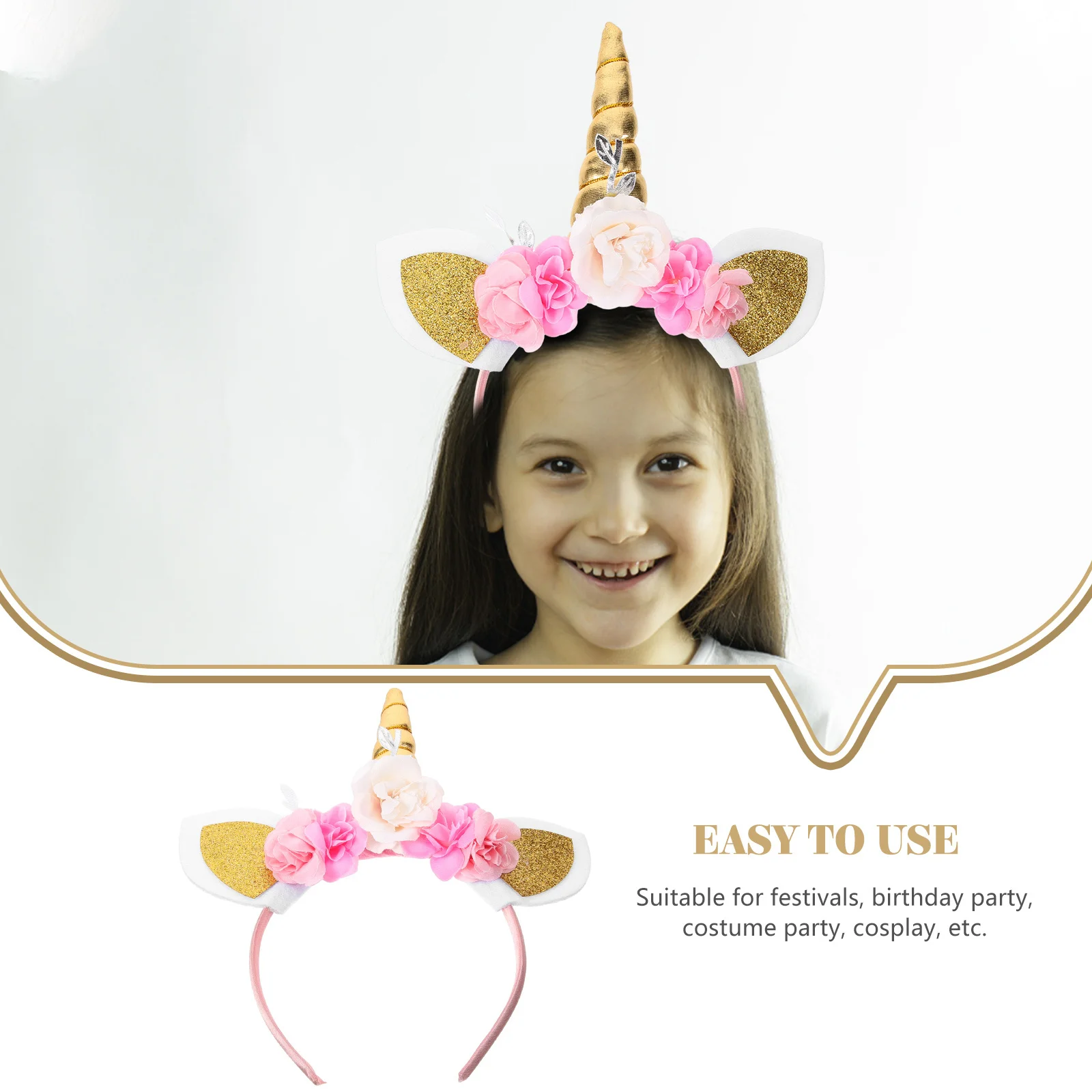 Accesorios dorados para el cabello, diadema de unicornio, tocado para niños, aro para niñas, diademas para niños