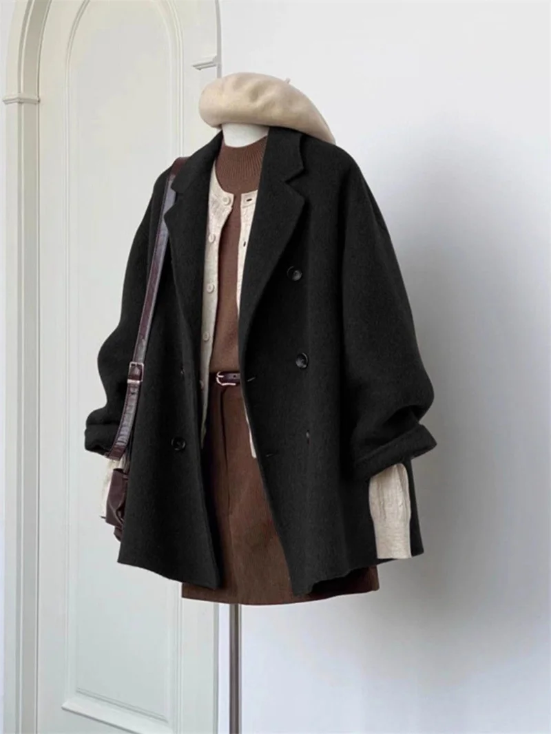 Short Double Sided Wool Coat Women's Loose Korean Woolen Suit Coats for Women Clothing Female New in Outwear Spring