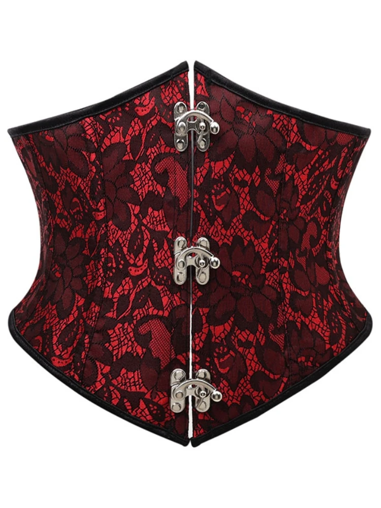 Damen Gothic Spitzen-Unterbrustkorsett, Taillenformer mit Vorderverschluss, Rücken-Schnürung, verstärkt, Vintage, Halloween-Party, Clubwear – Detail 11