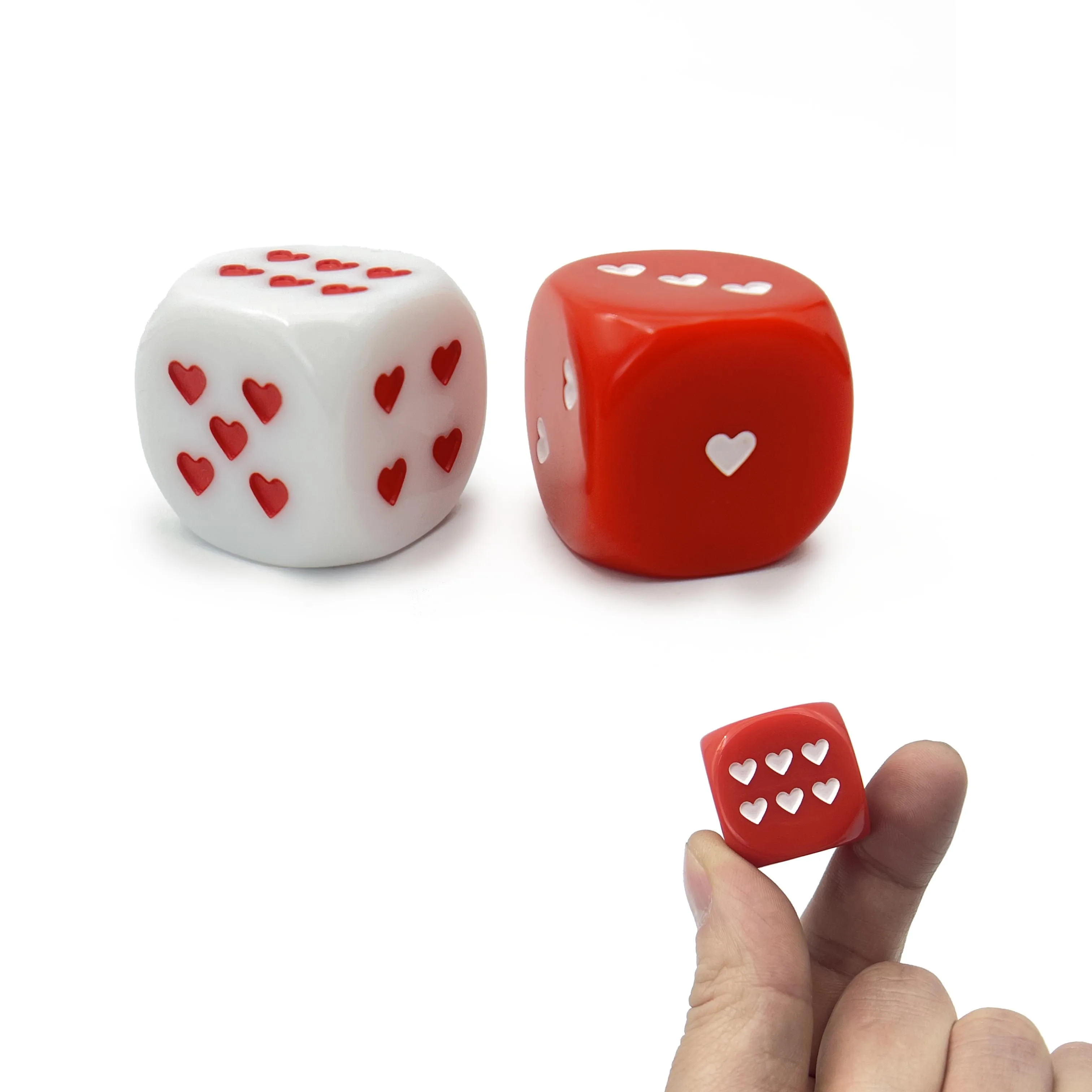 25mm Heart-Shaped Dice Set, White & Red, 2pcs, Unique Table Game Accessories, Creative Gift for DIY & Crafts