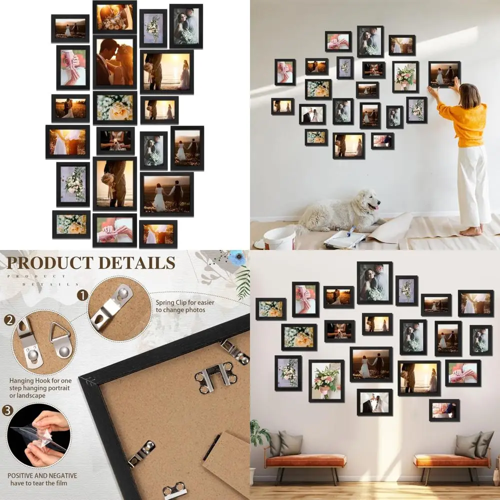 

Rustic Assorted Wall Frame Set for 20 Photos, Multi-Size Display, Black