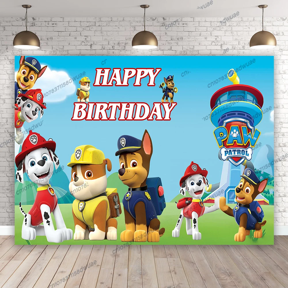 Paw Patrol Verjaardagsfeestje Foto Achtergrond Baby Shower Foto Achtergrond Feest Cartoon Banner Fotografie Achtergrond