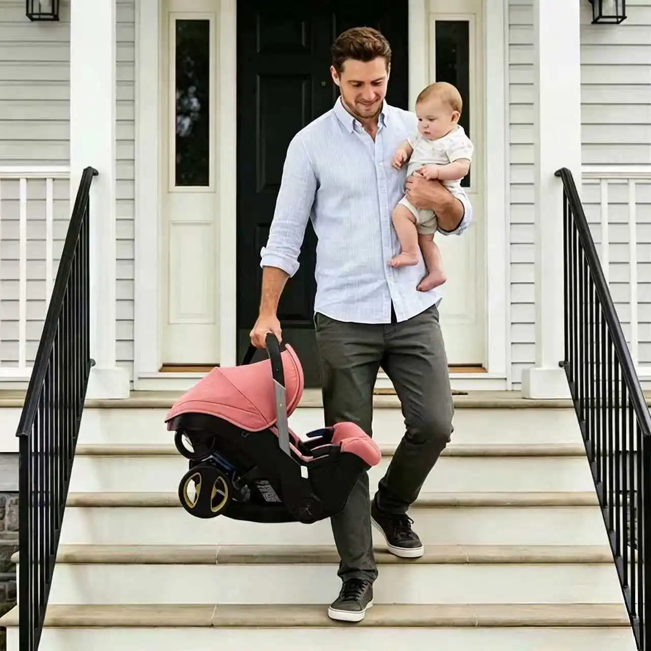Baby Stroller Car Seat For Newborn Prams Infant Buggy Safety Cart Carriage Lightweight 3 in 1 Travel System,One-Click Fold, Portable 4-Wheel Travel Toddler Stroller,with Shock-absorbing Wheels, Suitable for Traveling#Summervibes