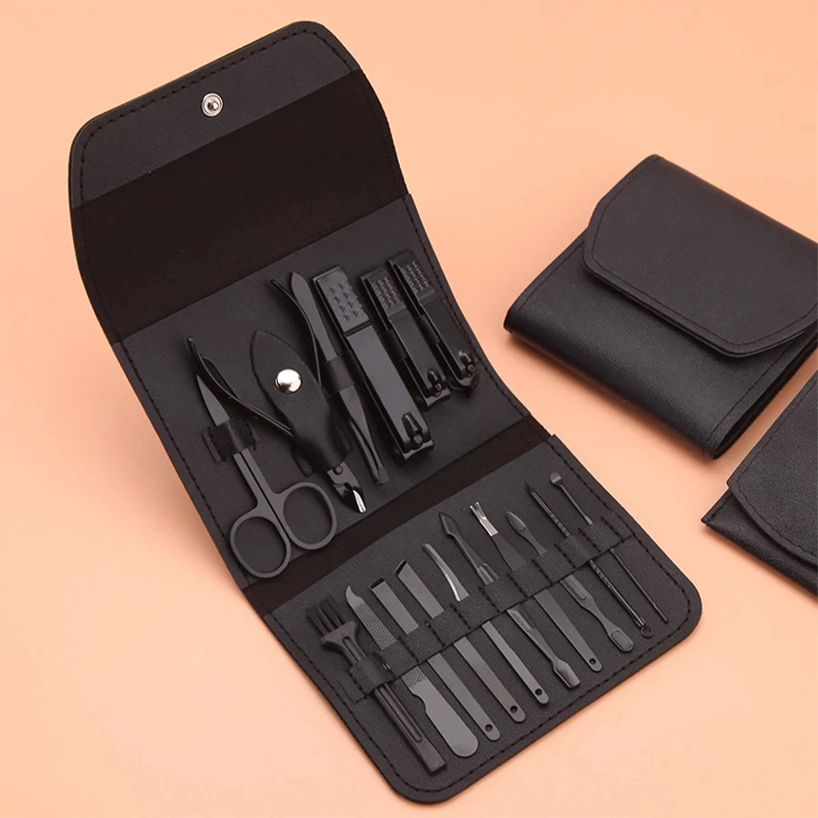Profissional Aço Inoxidável Manicure Set, Grooming Kit, Nail Clippers, Pedicure Care Tools com Travel Case