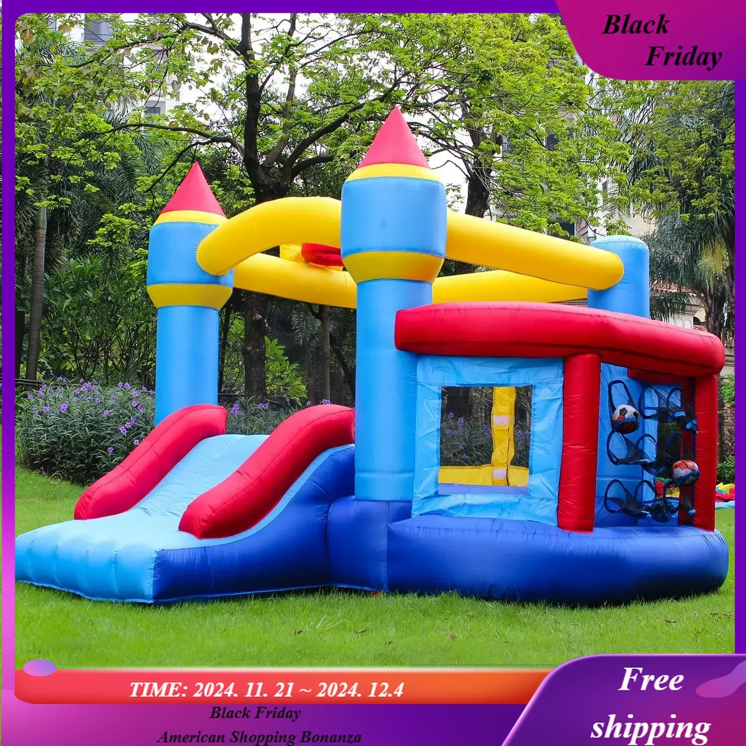 Inflatable Bounce House, Bouncy House for Kids Outdoor, Inflatable Kids Bounce House with Jumping Ball Pit &  Basketball Hoop