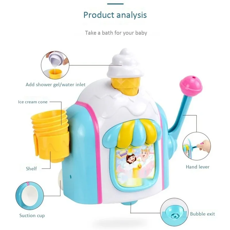 Bubble Ice Cream Hot Selling Children Bathroom Water Playing Toys Fun Press Shower Bubbles Machine Bath Blower toy for kids gift