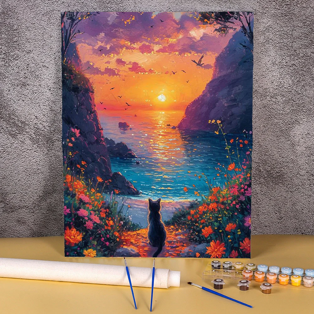 

Frameless Picture Sunset Seascape DIY Painting By Numbers Hand Painted Oil Painting Package Modern Wall Art Picture For Bedroom