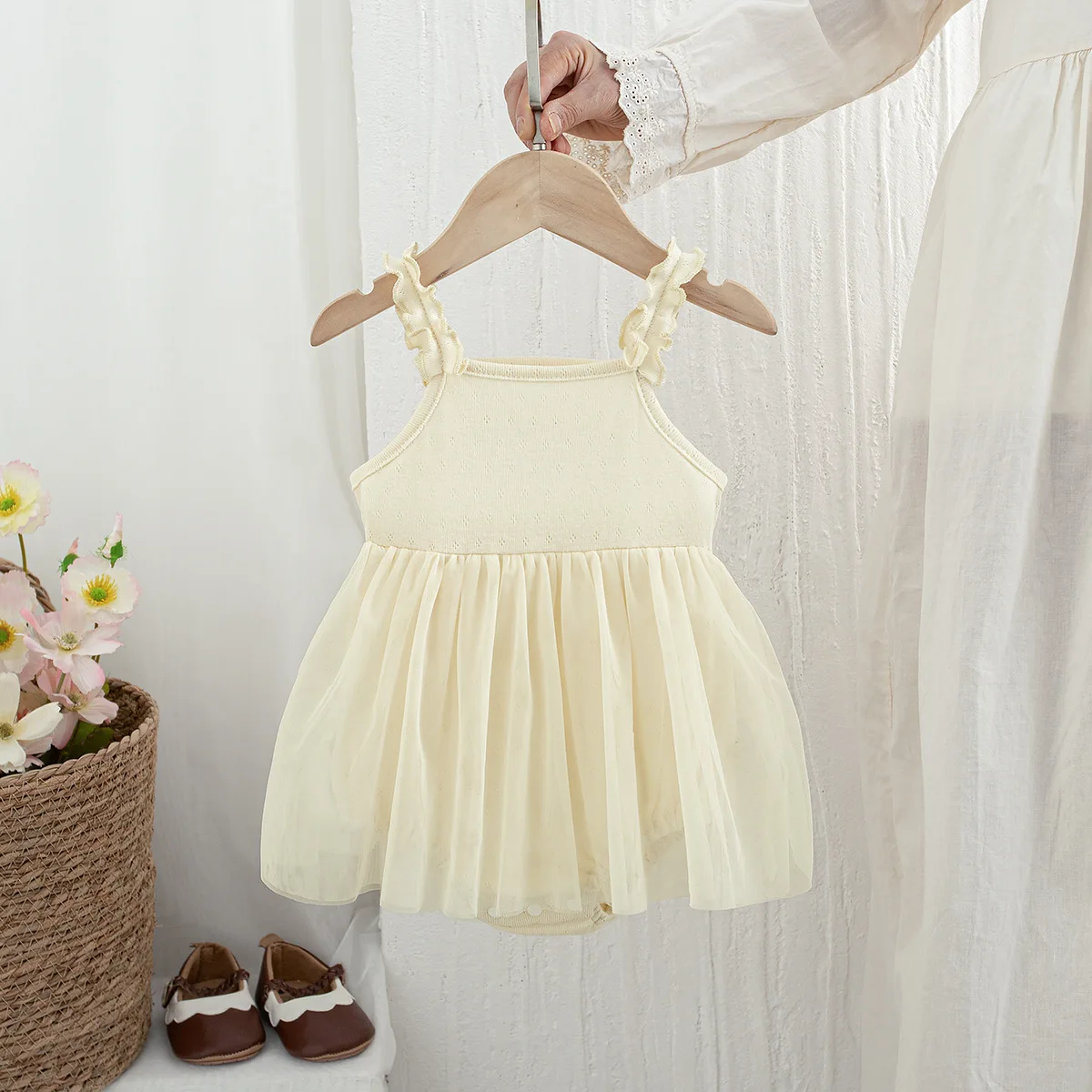 2026 Summer New Baby Girl Sleeveless Sling Bodysuit Dress Newborn Cute Princess Mesh Dress Infant Girl Cotton Jumpsuit