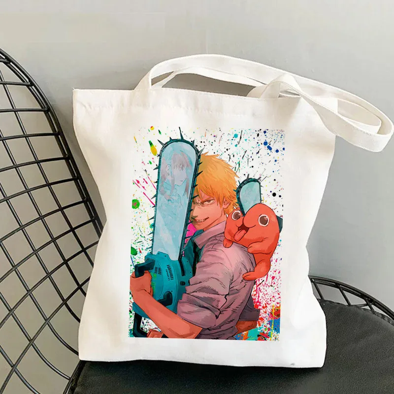 Fashion Chainsaw Man Anime Printing borsa da donna in tela borsa a tracolla Casual Eco borsa da viaggio portatile di grande capacità