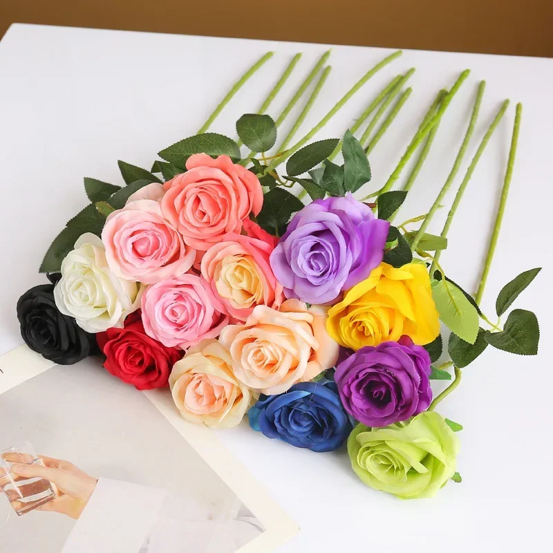 

5pcs Artificial Rose Flowers Silk Long Branch Bouquet for Wedding Home Room Table Centerpiece Decor Fake Plant Wreath Accessory