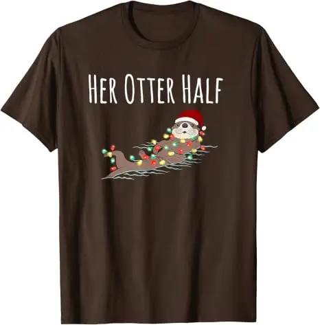 Lustiges Partnerlook-T-Shirt „His and Her Otter Half“ – Hässliches Weihnachts-T-Shirt im Y2K-Stil für die Familie, passende Weihnachtspyjamas mit Grafik und Spruch, Neuheit – Detail 9