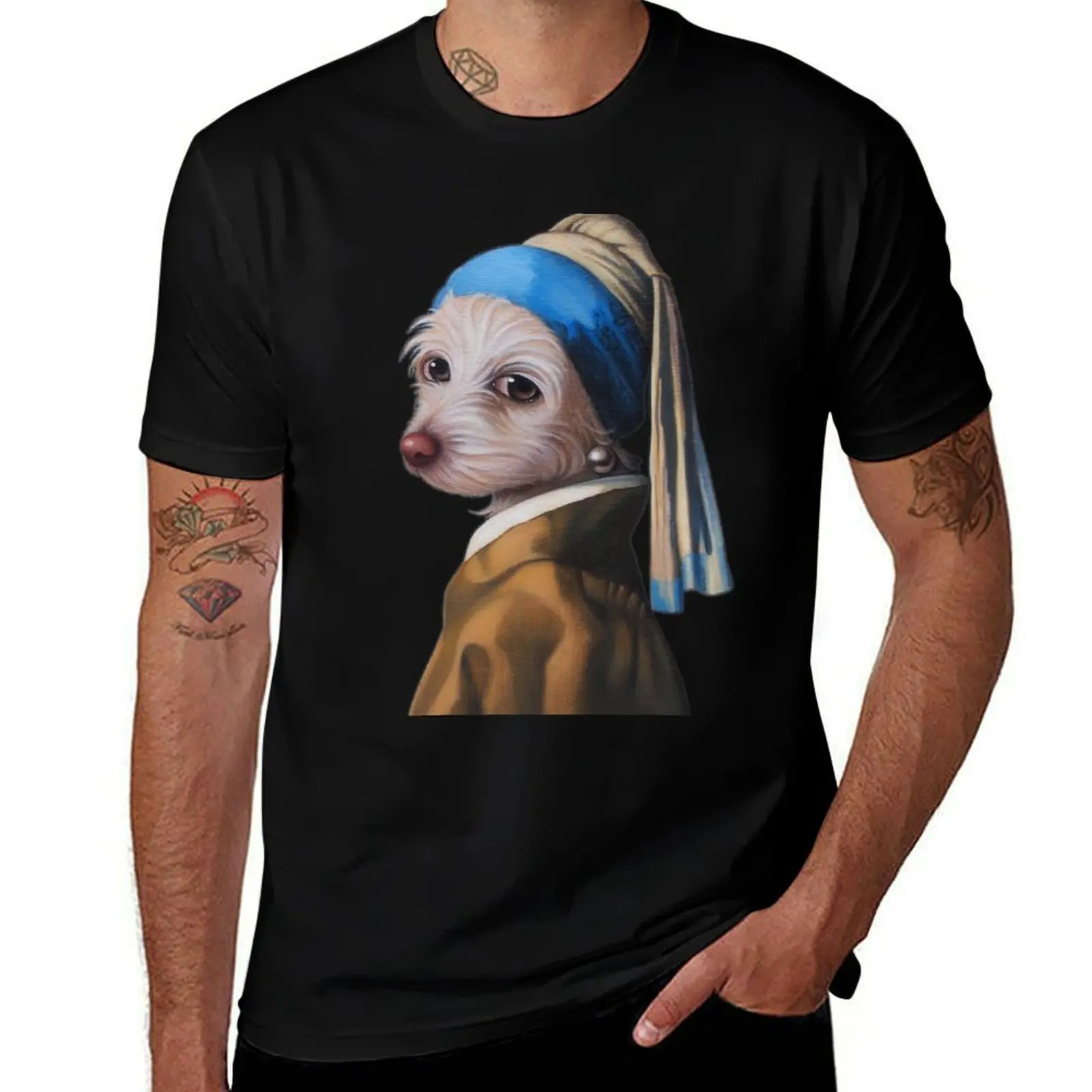 The Dog with the Pearl Earring (silhouette) T-Shirt Festive Simple T-Shirt