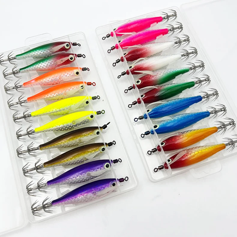 ShareShark 10 Stück/Box Tintenfisch-Jig-Köder 8cm 5,6g UV-Leuchtende Garnelenköder Horizontaler Kunstköder für Tintenfisch Oktopus Salzwasser – Detail 4