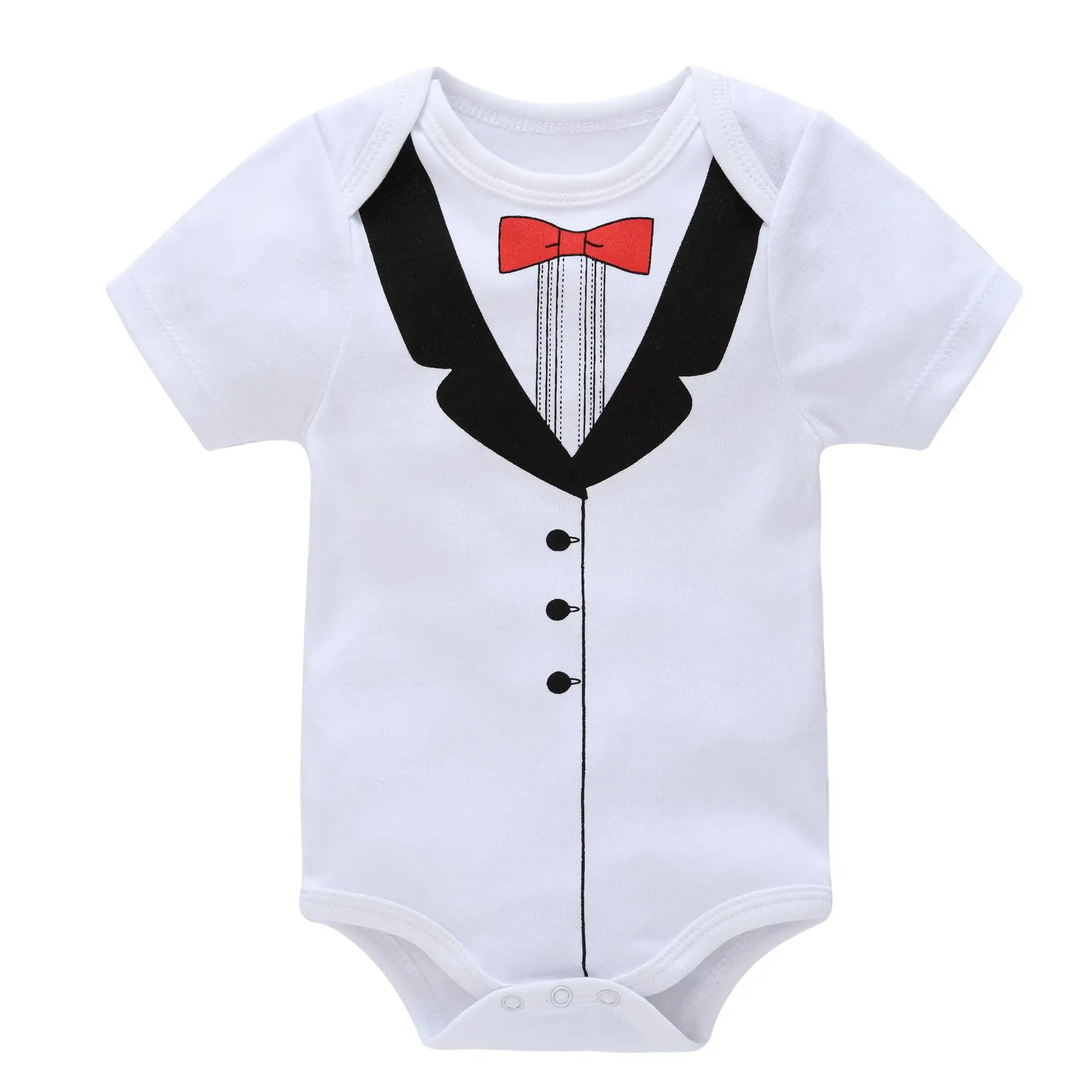 3Pcs/Set Baby Boys Clothing 100% Cotton Boys Romper Short Sleeve Bodysuit Gentlemen Tie Printing Baby Birthday Outfit