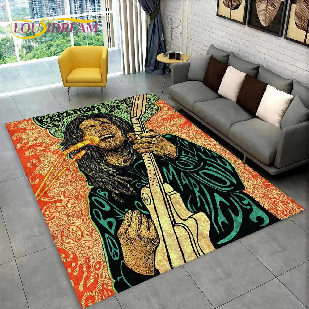 Bob Marley Reggae Music Maple Leaf Jamaican Area Rug,Carpet Rug for Living Room Bedroom Sofa Doormat Decor,Non-slip Floor Mat