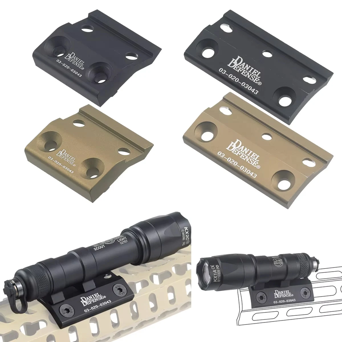 Tactical Scout Light Side Mount DD 20MM Rail Rail for SUREFIR M300 M600 Flashlight Offset Mount Hunting Accessories