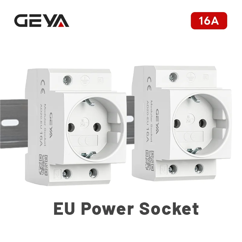 GEYA EU Din Rail Modular Power Socket Plug 16A 220V AC Outlet Industrial Residential Purpose Adapter Recessed Safety Outlet 1PCS